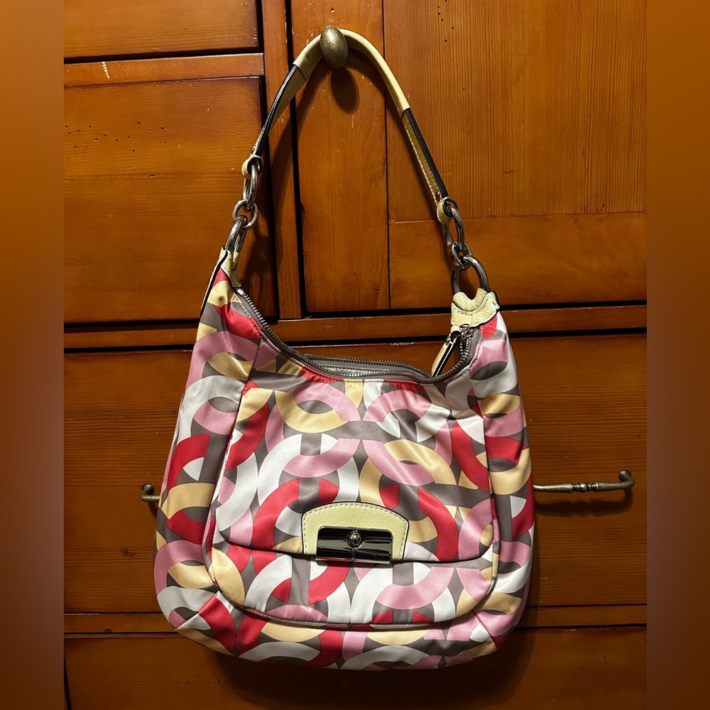 Coach Kristin Op Art Sig Multi-Color Nylon Hobo Shoulder Bag L1276-F22745